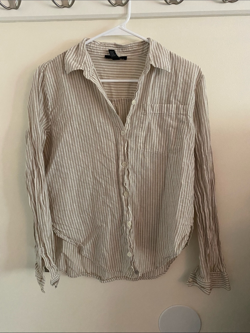 Forever 21 Beige and White Striped Button-Down Shirt